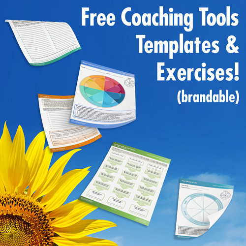 Sunflower with Free Coaching Tools & Life Coaching Exercises against Blue Sky