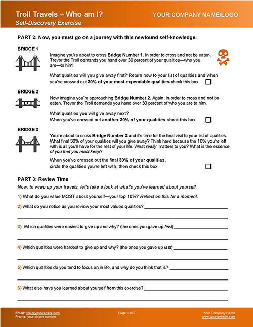 Troll Travels Self-Discovery Life Coaching Exercise Page 2