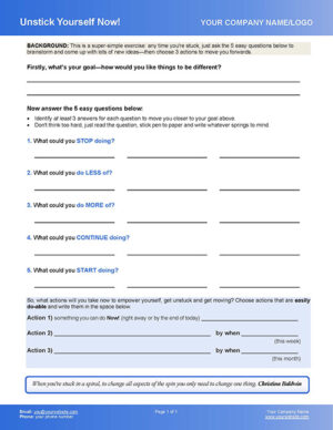 Get Unstuck Coaching Worksheet for your life coaching toolbox