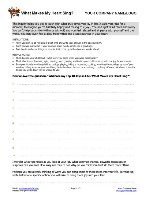 What Makes My Heart Sing Coaching Exercise