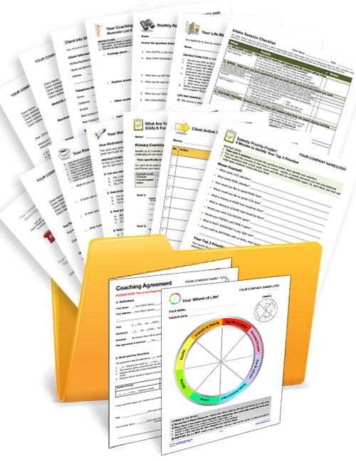 Life Coaching Welcome Packet with Coaching Templates & Forms in a Folder