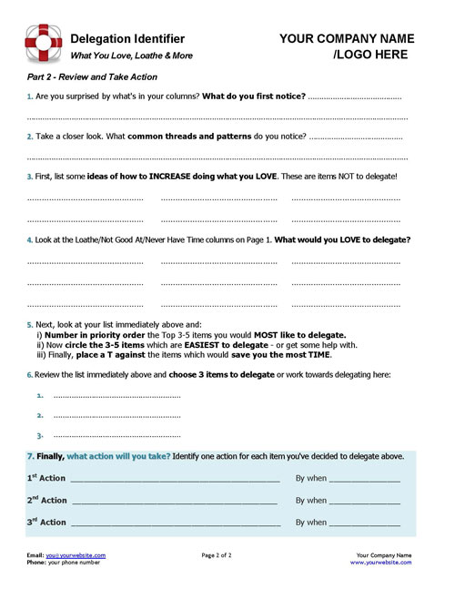 Small Business Coaching Delegation Identifier Tool Page 2