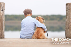 Boy on pier with dog in summer for relaxation quotes challenge