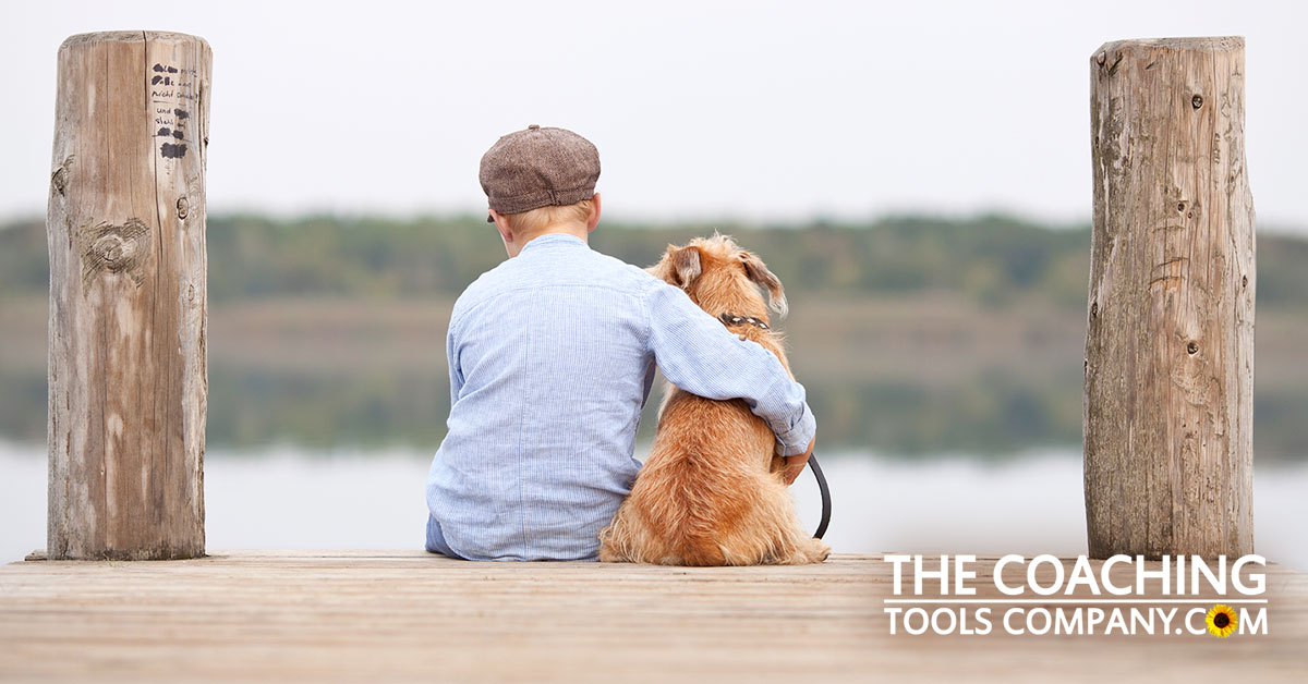 Boy on pier with dog in summer for relaxation quotes challenge