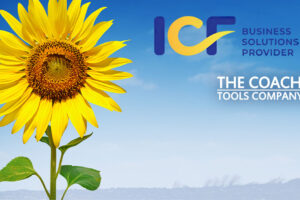 Sunflower with ICF Business Partnership Logo and Coaching Tools Company Logo