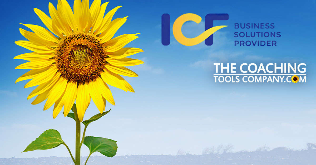 Sunflower with ICF Business Partnership Logo and Coaching Tools Company Logo