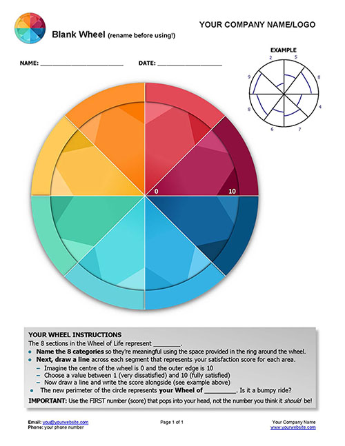 Free Blank Wheel Coaching Tool with 8 Colourful segments as a Coaching Exercise