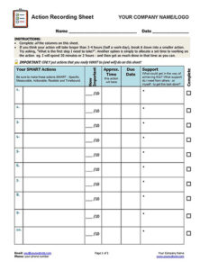 Free Action Recording Sheet for Clients & Coaches