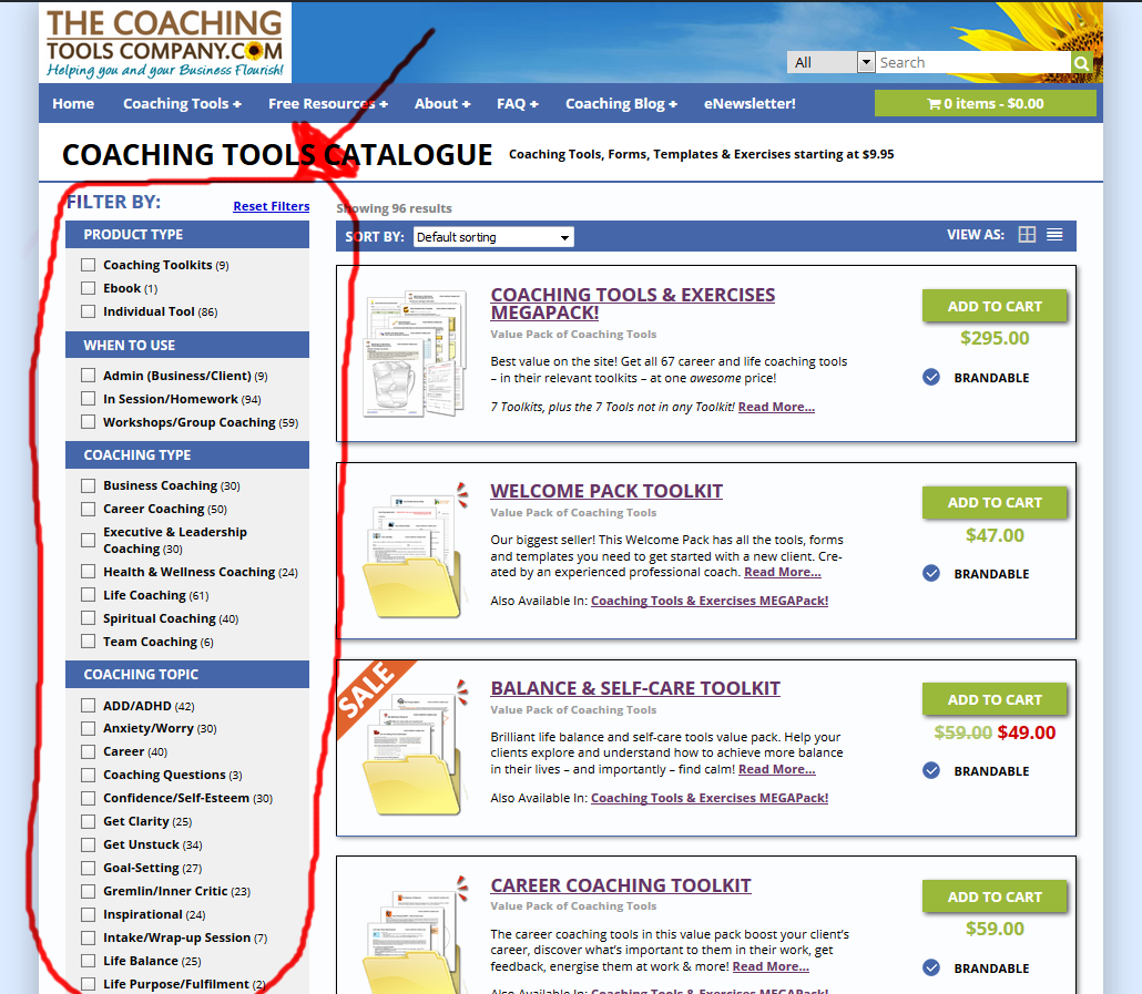 New TCTC Catalogue Page Filters Grid