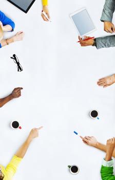 People's Arms and devices showing them virtual group coaching