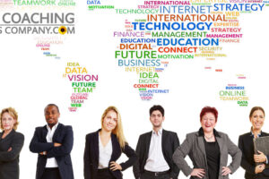 Group of Businesspeople in front of world map