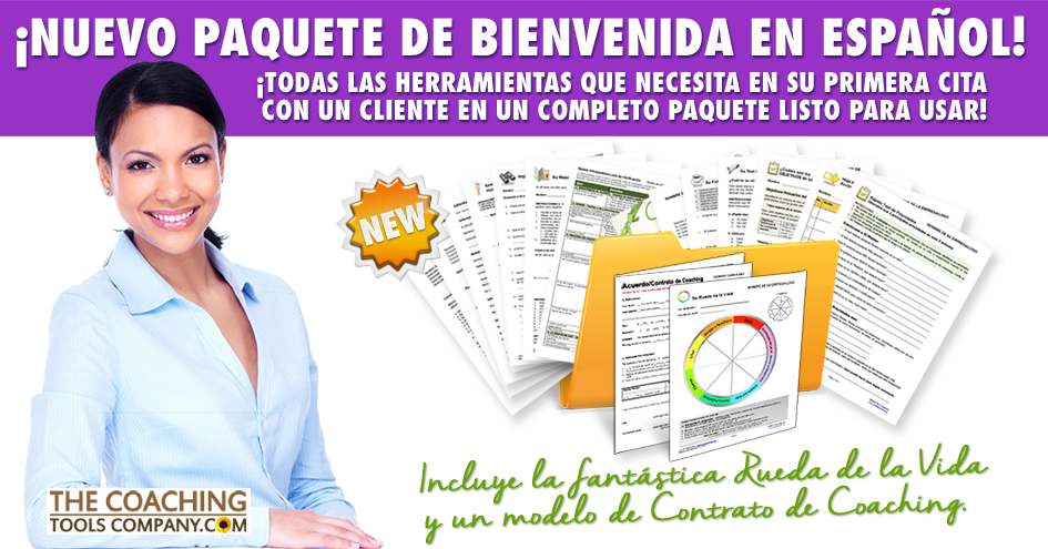 Nuevo Herramientas de Coaching en Espagnol. Horizontal Image of Coach with Tools