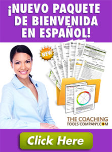 Herramientas de Coaching En Espagnol - Vertical Image of Coach with Tools and Button