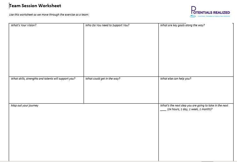 Example One Page Vision Worksheet - copyright Jennifer Britton