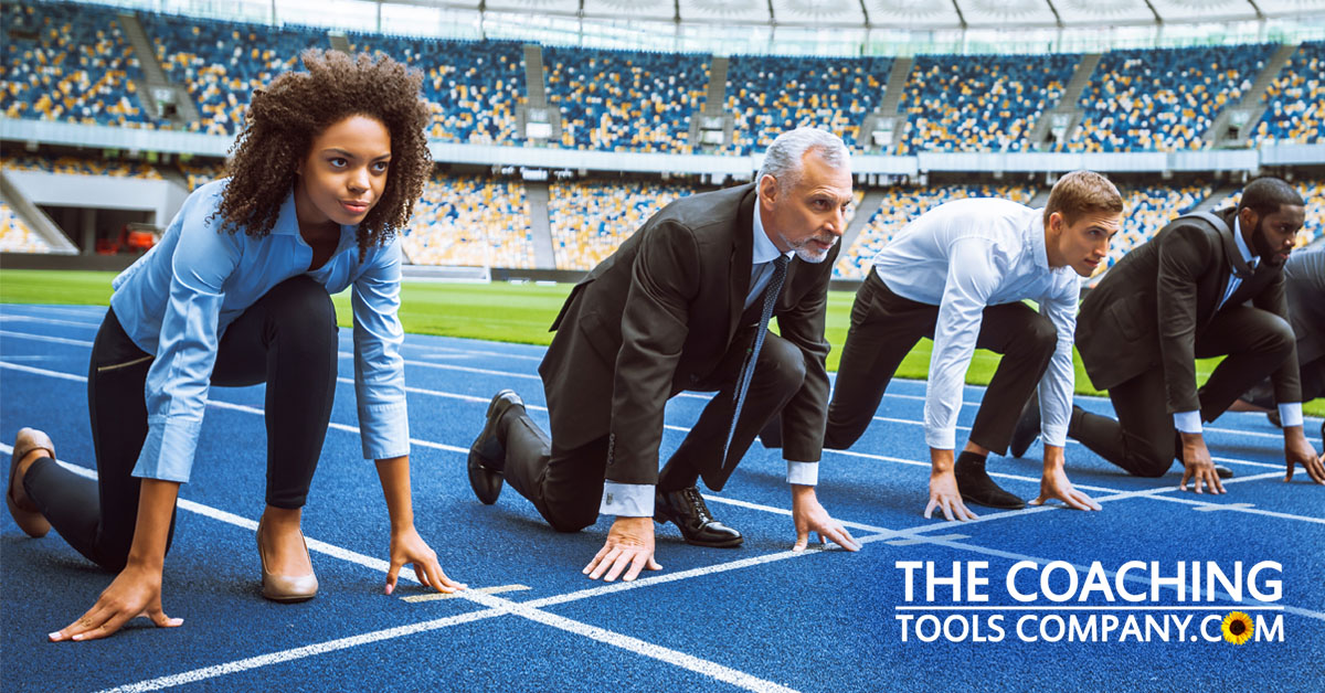 Business People in Race in Stadium for Sports and Personal Coaching