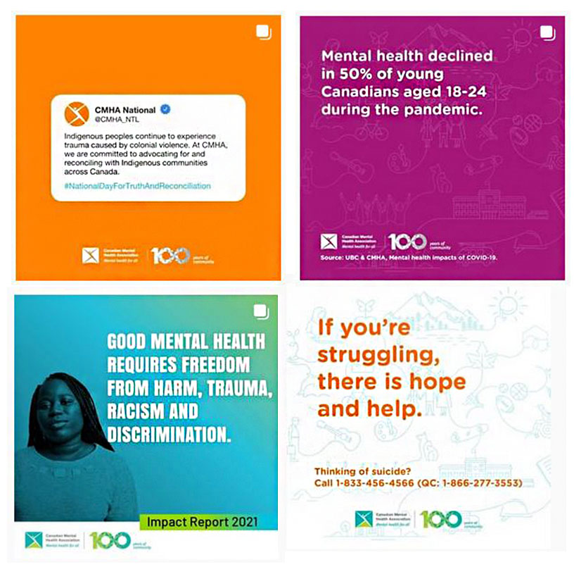 Various posts from CMHA Instagram Account
