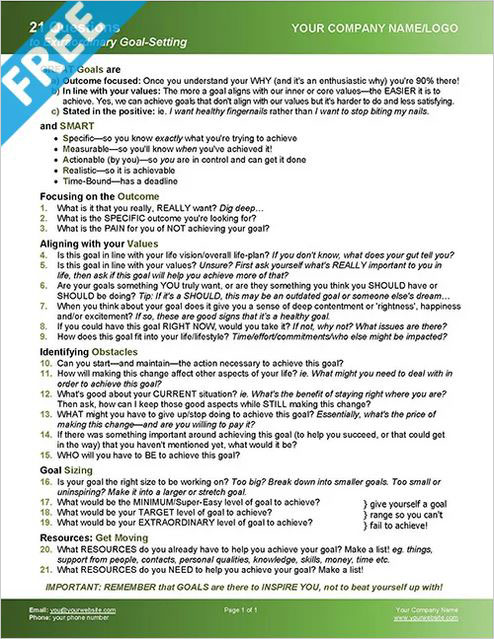 21 Goal Setting Questions with FREE Strip