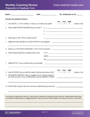 Monthly Review Sheet for Leadership Coaching